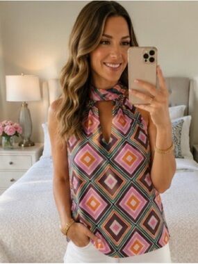 Trina Turk Amiable Halter Top Geometric Resort Print Palm Springs Chic
